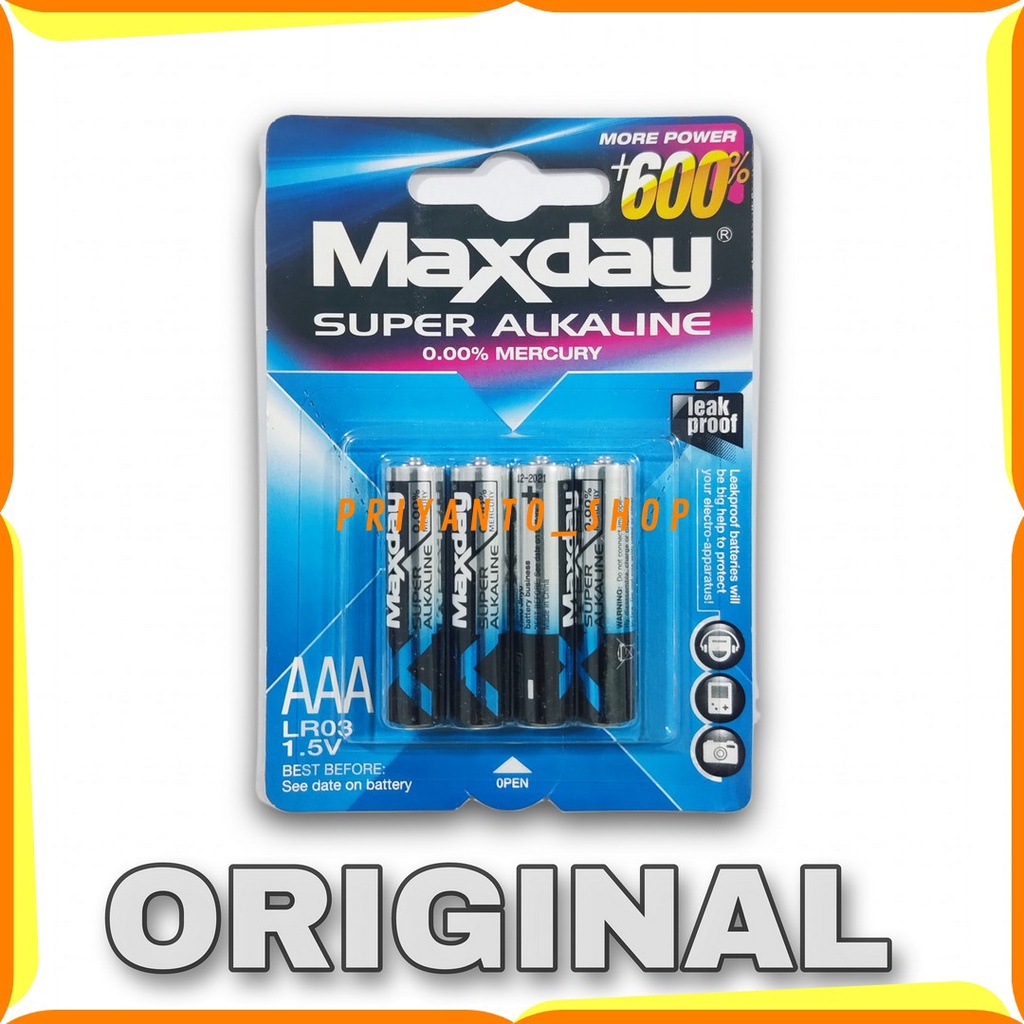 BATERAI BATTERY MAXDAY SUPER ALKALINE A3 AAA LR03 ASLI 4PCS ORIGINAL