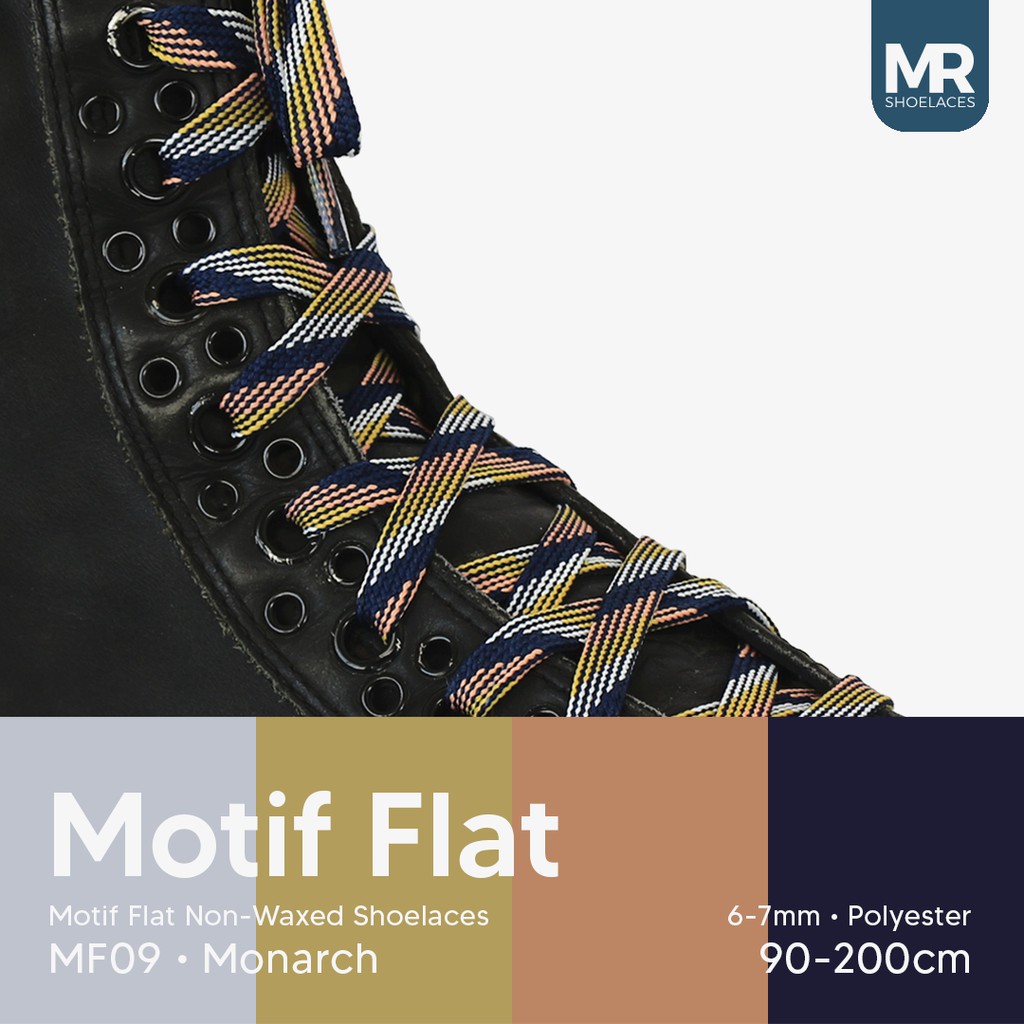 MR Shoelaces MF09 Monarch Tali Sepatu Motif Flat Gepeng 100200cm - Premium Shoelace Lebar 6-7mm