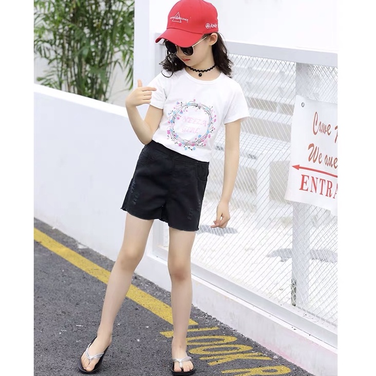 babyfit mini rip [3-8thn] celana pendek anak perempuan jeans lentur karet stretchy import jx-103