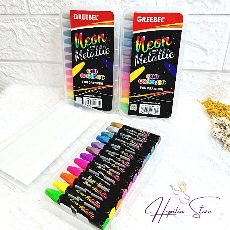 

Crayon Neon and Metallic Greebel 12 warna / Greebel Neon and Metallic Crayon / Oil Pastels