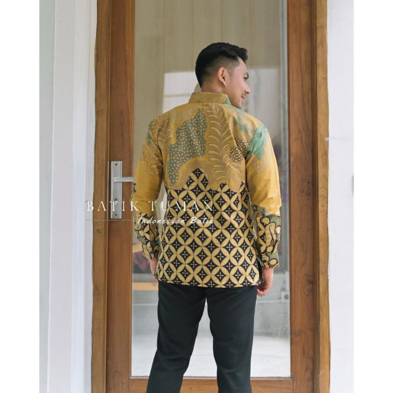 Motif Baru..ATASAN PRIA BAJU BATIK LENGAN PANJANG LAPIS FURING KATUN PREMIUM WARNA KUNING TUMAN