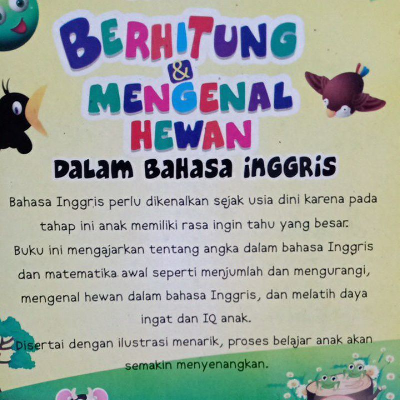 Buku Belajar Berhitung &amp; Mengenal Hewan Dalam Bahasa Inggris untuk Paud dan TK