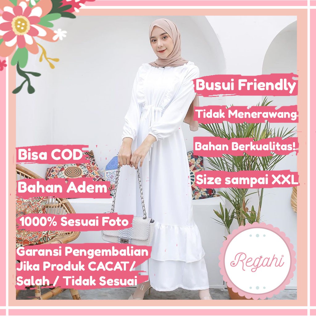 Dress putih Gamis warna putih Gamis syari asdf Maxi dress white Gamis putih polos