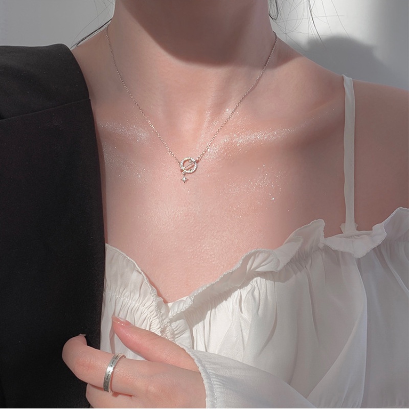Papaozhu Korea Kristal Bintang Bulan Kalung Untuk Wanita Bersinar Bintang Pandan Kalung Cubic Zirconia Universe Kalung Perhiasan Untuk Pacar Hadiah Pribadi