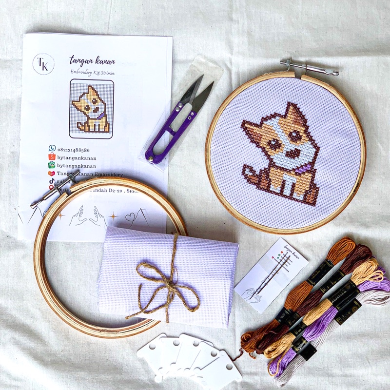 Embroidery Kit Strimin Dog / Kain Kristik / Paket Sulam Benang