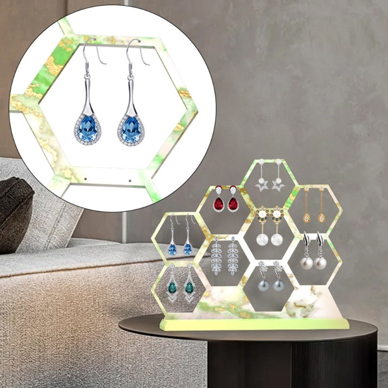 Glitter DIY Jewelry Show Rack Resin Mold Hexagonal Earrings Display Stand Silicone Mould