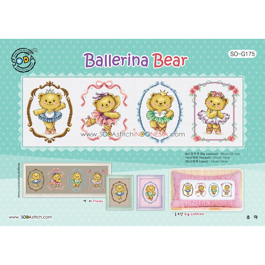 Paket DIY Craft Sulam Kristik Cross Stitch Strimin Sodastitch SO-G175 - Ballerina Bear Ballet Balet