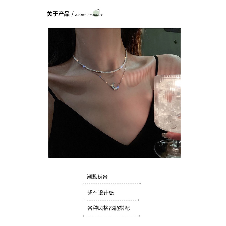 Ins gaya dingin double layer twin kalung wanita gaya Korea sederhana desain yang anggun berkilau moo