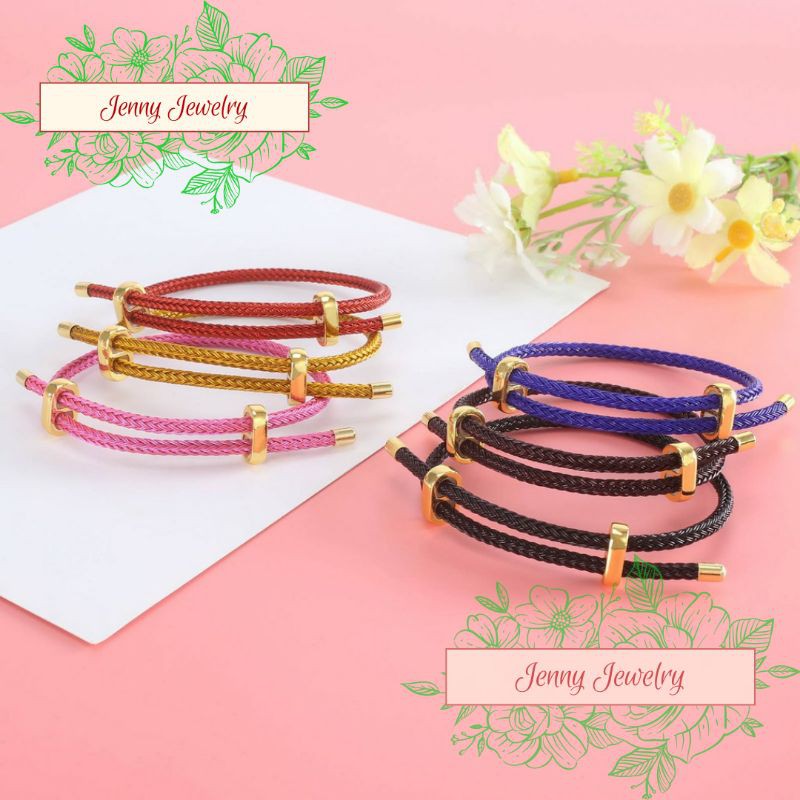 Gelang tali kawat wire rope liontin huruf emas Xuping hongkong serut