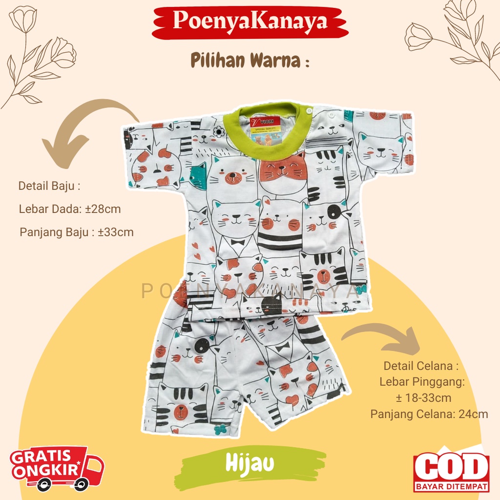 Setelan Baju Bayi Pendek OBLONG MEOW Viori 6-18 Bulan STL128