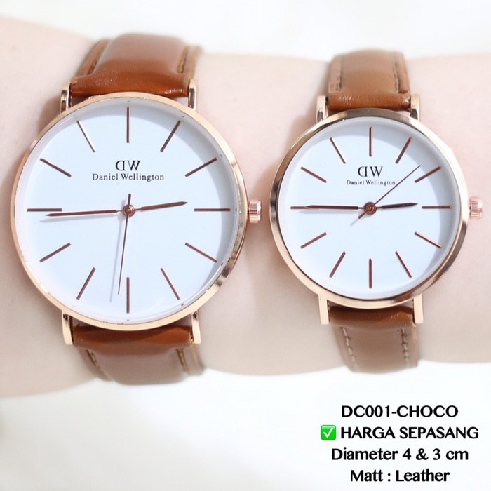 Jam tangan couple kulit pria wanita leather grosir ecer murah import grosir FREE BATERAI DC025