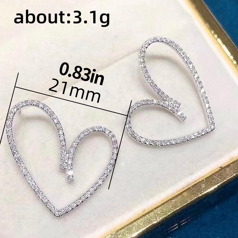 Fancyqube Anting Stud Bentuk Hati Model Hollow Out Bahan Cubic Zirconia Warna Silver Untuk Wanita