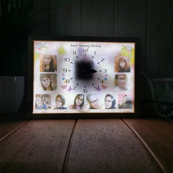 Lampu Hias Custom Foto Neon Box LED Mini Kayu Akrilik Kolase Hadiah Kado Ulang Tahun Wedding Wisuda