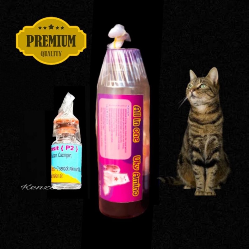 Paket Obat Kucing P2 Vitamin Uky Amino 250ml Jamur Scabies Abses Cacing Kutu Gatal  Koreng Kulit Rontok Karna Jamur