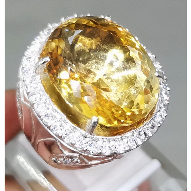 Batu Permata Asli Kecubung Kuning Emas Citrine Cincin Perak