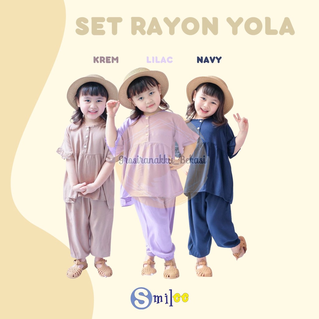 Setelan Anak Rayon Polos Smilee Yola Mix Warna Size 1-5THN