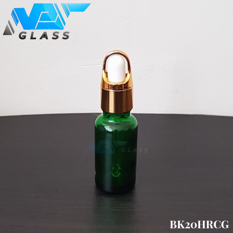 botol kaca pipet 20ml tebal hijau ring gold