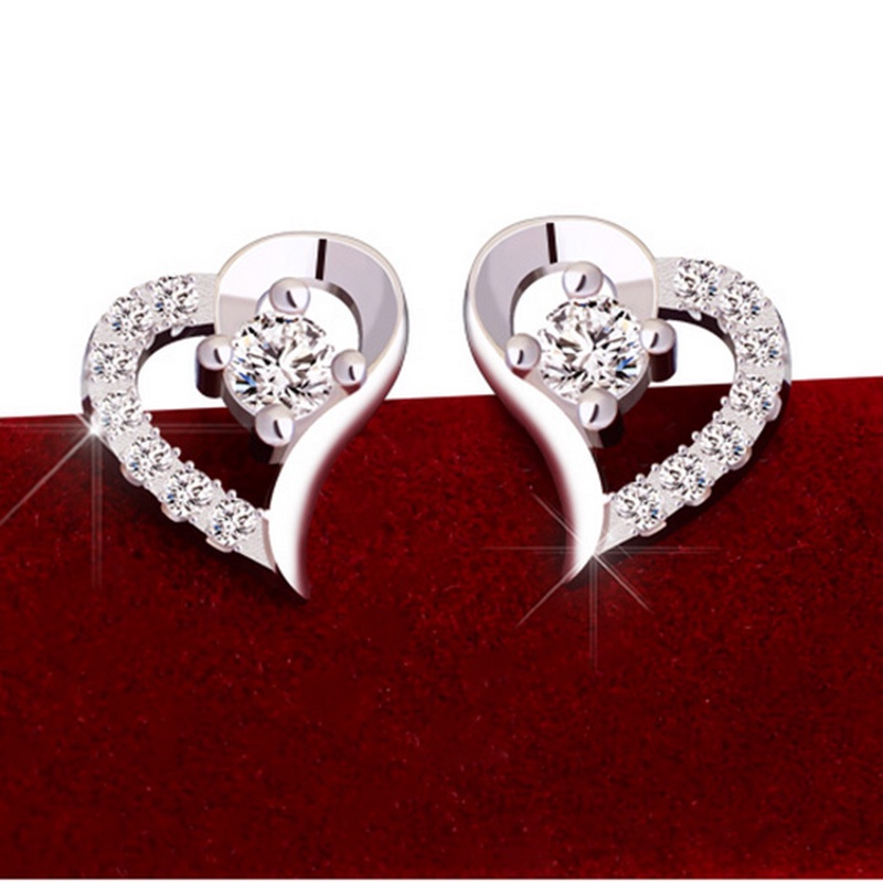 Anting Perak 925 Wanita Bentuk hati Sederhana Perhiasan Fashion/Subang Telinga anting perempuan