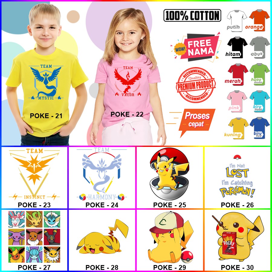 Baju Kaos ANAK DAN DEWASA POKEMON COUPLE (FREE NAMA)