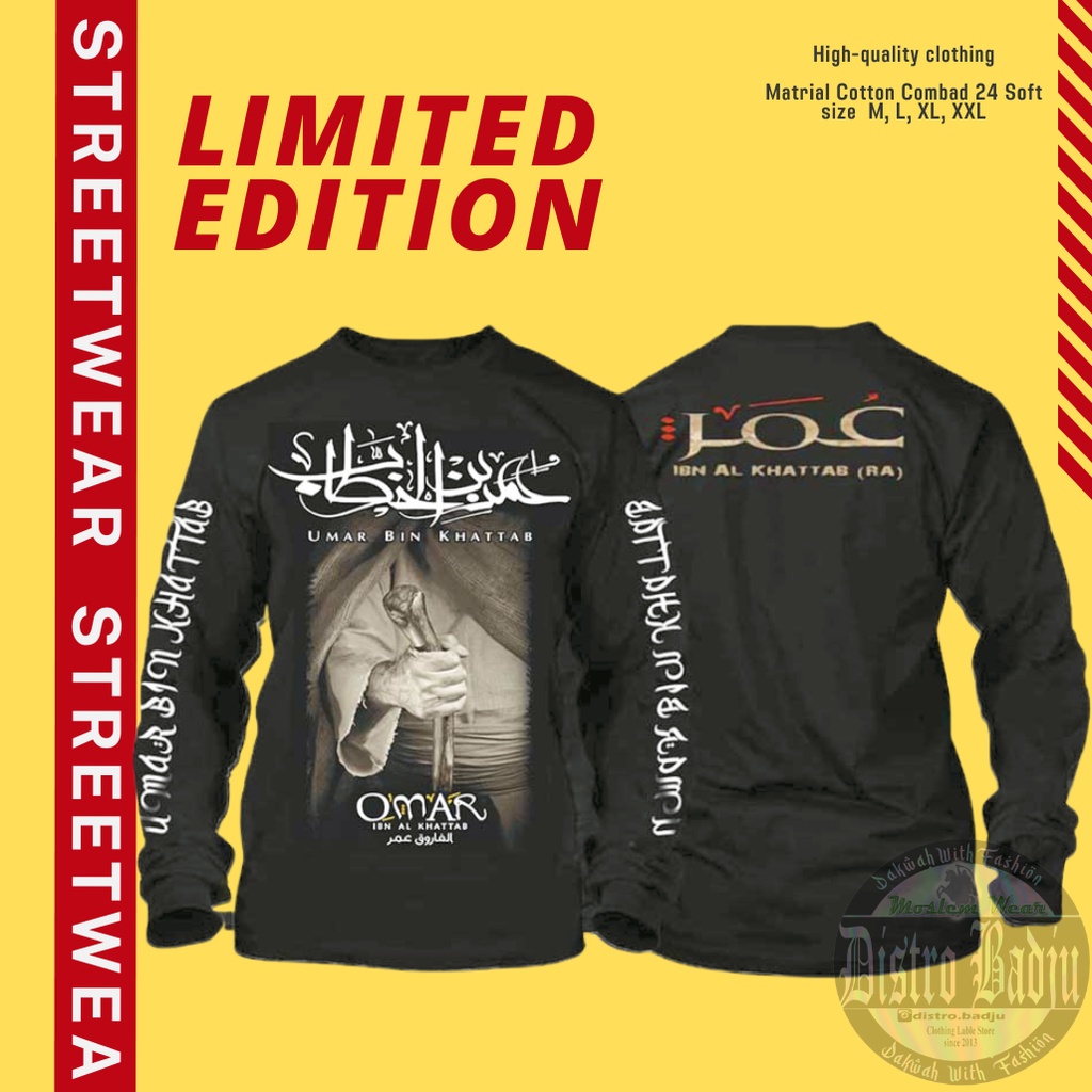 Kaos Pria Lengan Panjang Exclusive Muslim Umar Bin Khattab Al Faruq
