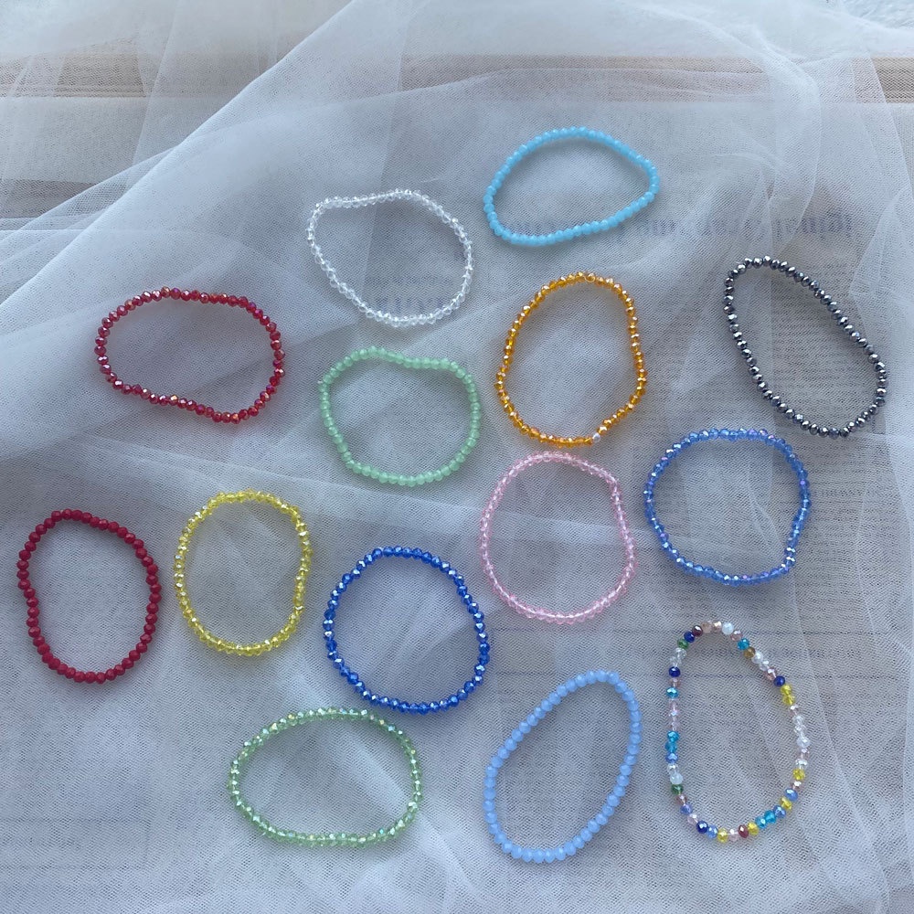 Gelang Manik-Manik Kristal Handmade Warna Polos Gaya Korea