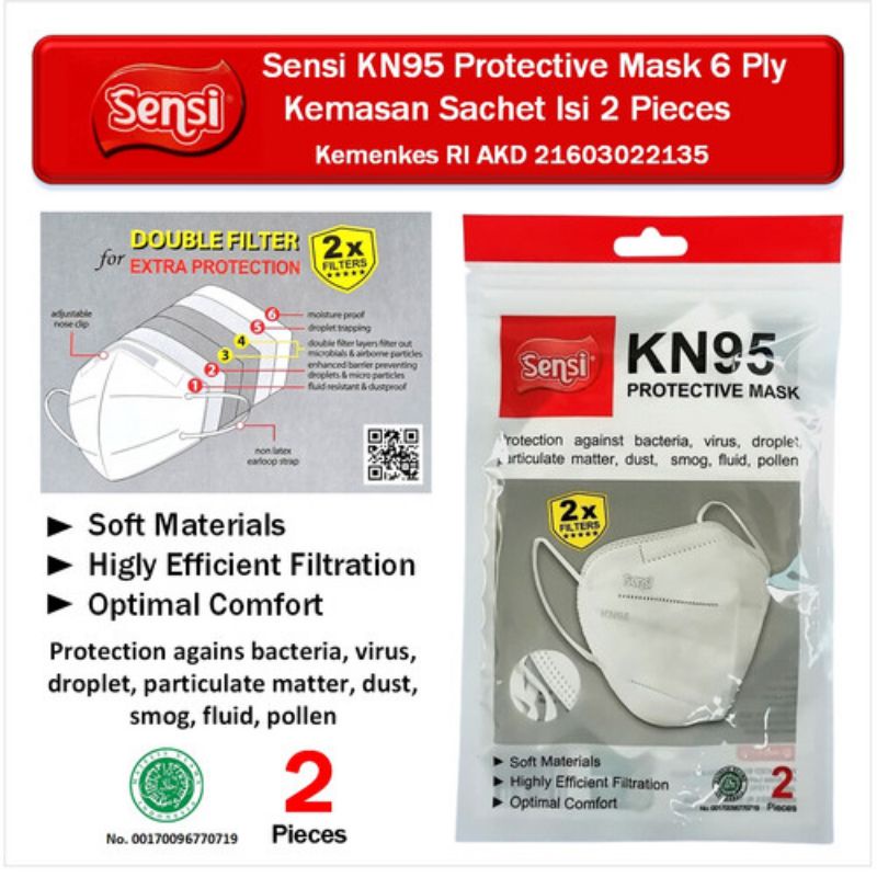 Masker Sensi KN95 6Ply Protective Mask Sachet isi 2