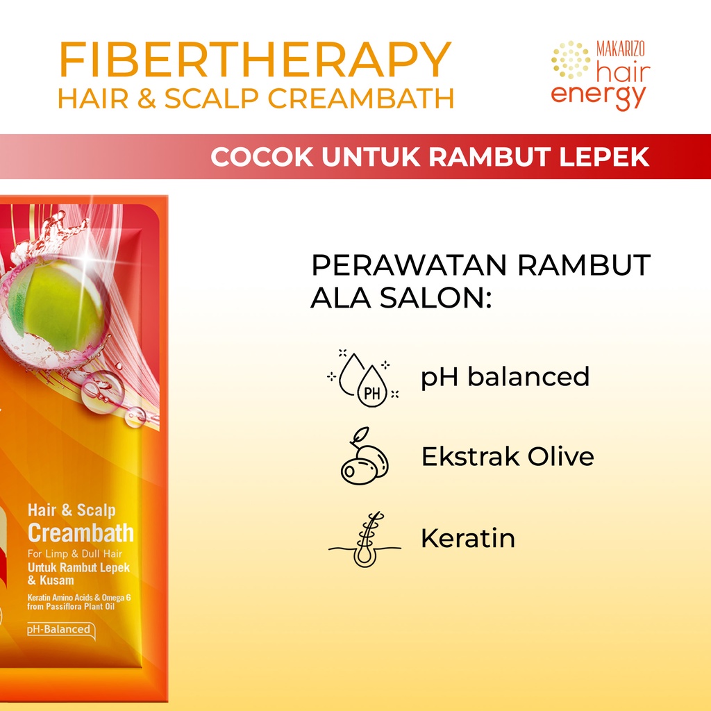 PAKET ISI 12 - Makarizo Hair Energy Fibertherapy Hair & Scalp Creambath Olive 30 mL u/ rambut lepek-4