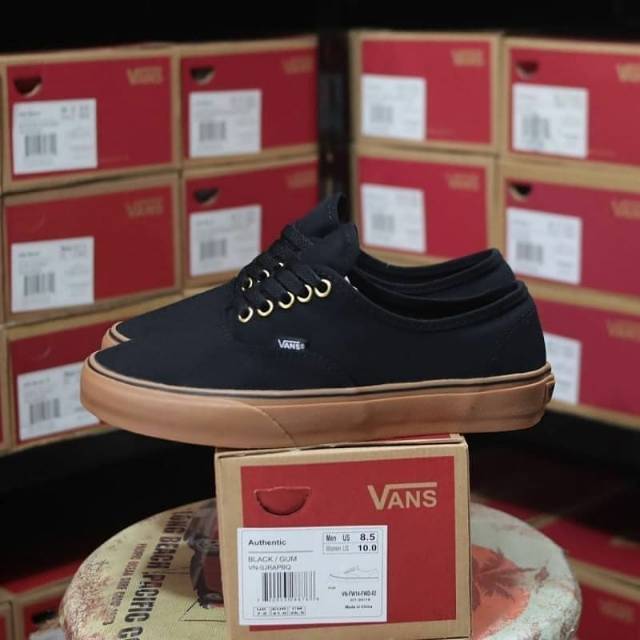 VANS AUTHENTIC BLACK GUM HITAM COKLAT WAFFLE DT