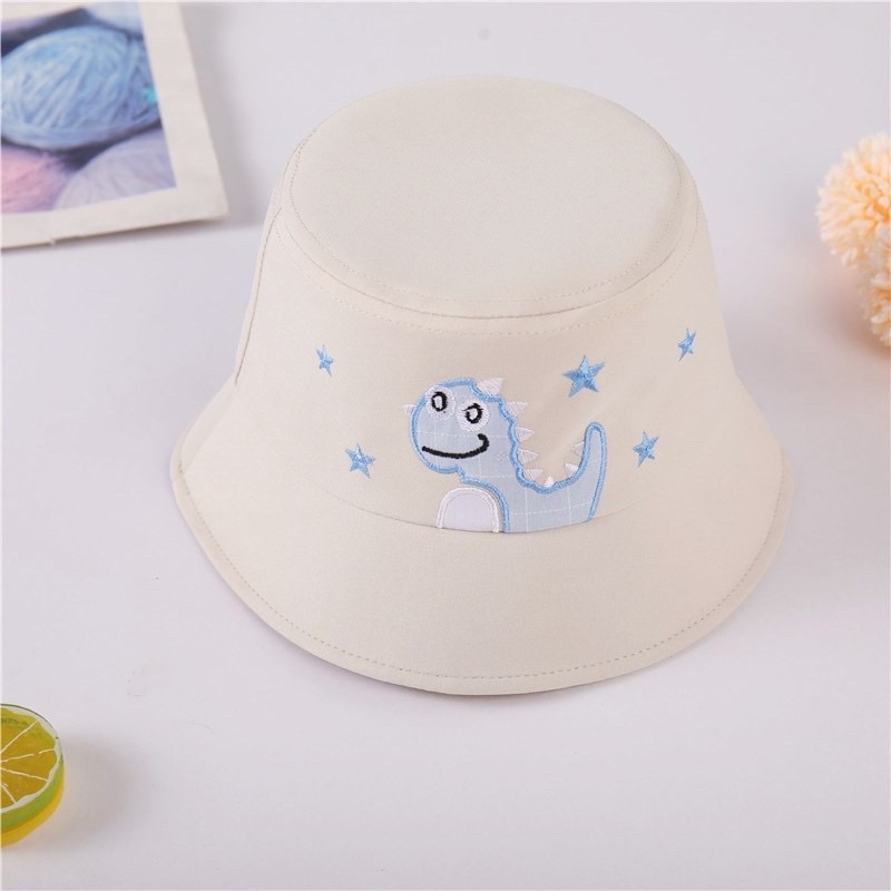 Bucket Hat Anak Topi Anak Topi Rimba Anak Laki Laki Perempuan 2 - 10 Tahun Dinosaurus / Bucket Hat Topi Piknik Anak Bayi Balita TK SD Laki Laki Perempuan DINOSARUS BINTANG 3-Star Dino Cream