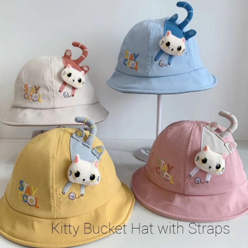 Kitty Bucket Hat With Strap/Topi Bucket Hat/Topi Anak