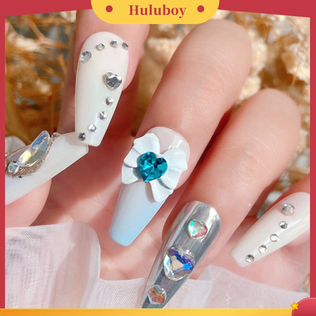 Huluboy Huluboy♡ 2pcs Charms Berlian Imitasi Bentuk Hati Pita Untuk Aksesoris Nail Art