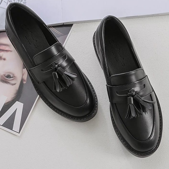 fakhrieshop- SEPATU LOAFERS STYLE RUMBAI TWO / SEPATU WANITA BLACK DOF PREMIUM 903