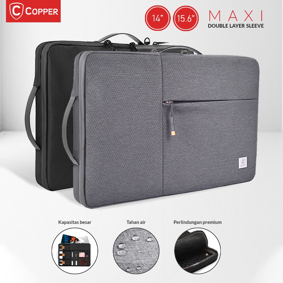 COPPER - Maxi Double Layer Sleeve 14" & 15.6" / Tas kompatibel untuk Laptop dan MacBook - Waterproof