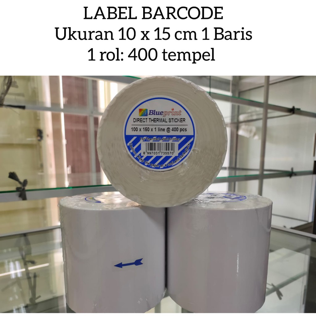 sticker label barcode thermal 10 x 15 cm  blue print isi 400 tempel