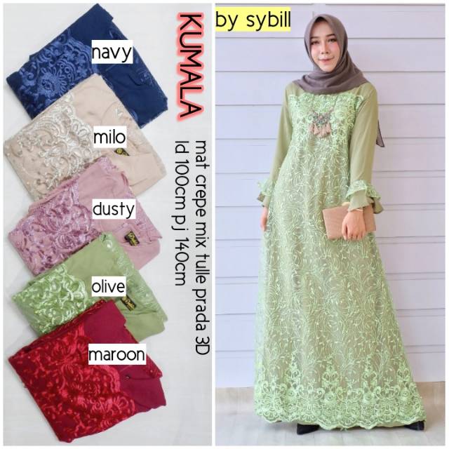 GAMIS MAXI MEWAH KOMBINASI BRUKAT TILE ASLI CANTIK DAN ELEGAN