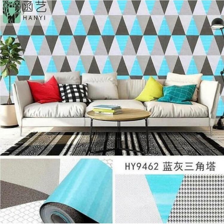 SEGITIGA BIRUU HITAM - wallpaper dinding - wallpaper sticker dinding - wallpaper - wallsticker