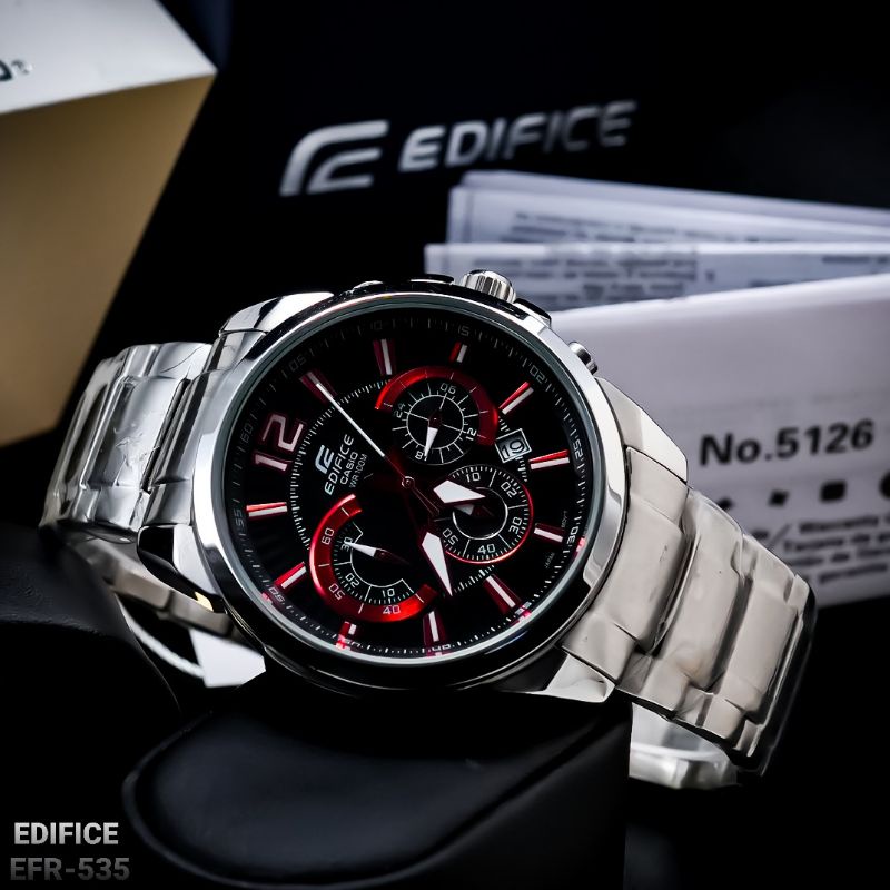 Jam Tangan Pria Merk Casio Edifice Type Efr-535 Original Bm Silver Free Box Set