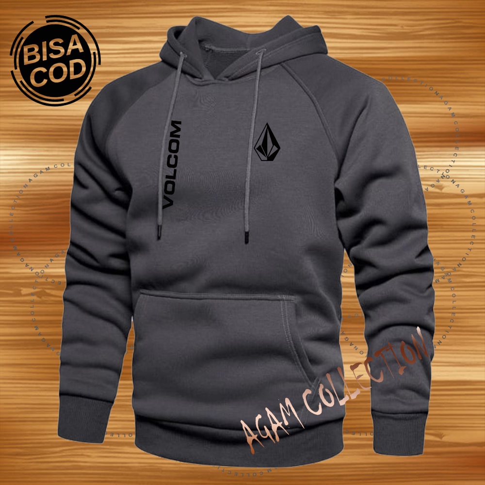 Agam collection Sweater Hoodie Distro Volcom Kirka Premium Text Hitam Pria Wanita Jaket Hoodie Sablon Kata Kata Sweater Keren Murah