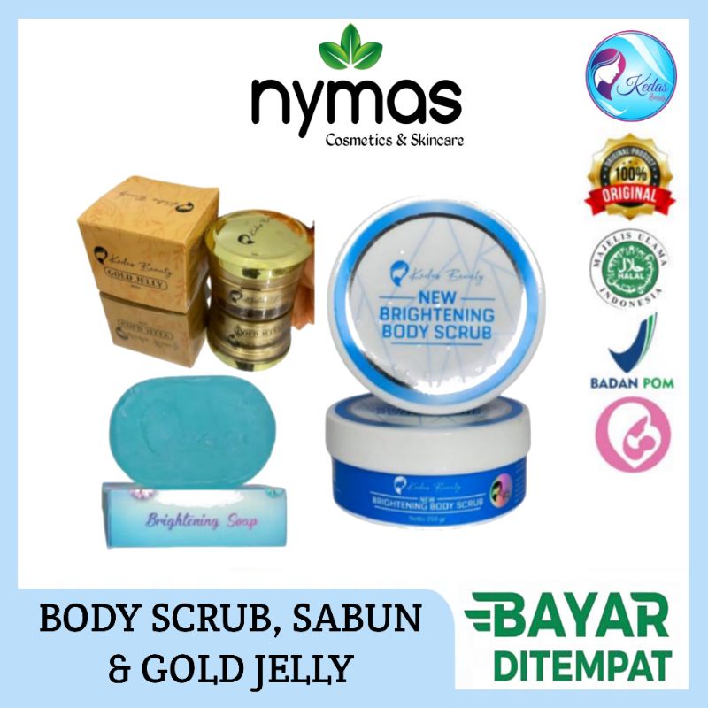 Kedas Beauty Original Bpom Sepaket 3IN1 Body Scrub Gold Jelly Sabun | BRIGHTENING SOAP | PELEMBAB | LULUR | PEMBERSIH | BODY SERUM | HANDBODY LOTION | BODY BUTTER | BODY CARE | PAKET GLOWING | PAKET LENGKAP | PUSAT MEMBER RESMI | FIKA | BEUTY | ASLI BIUTY