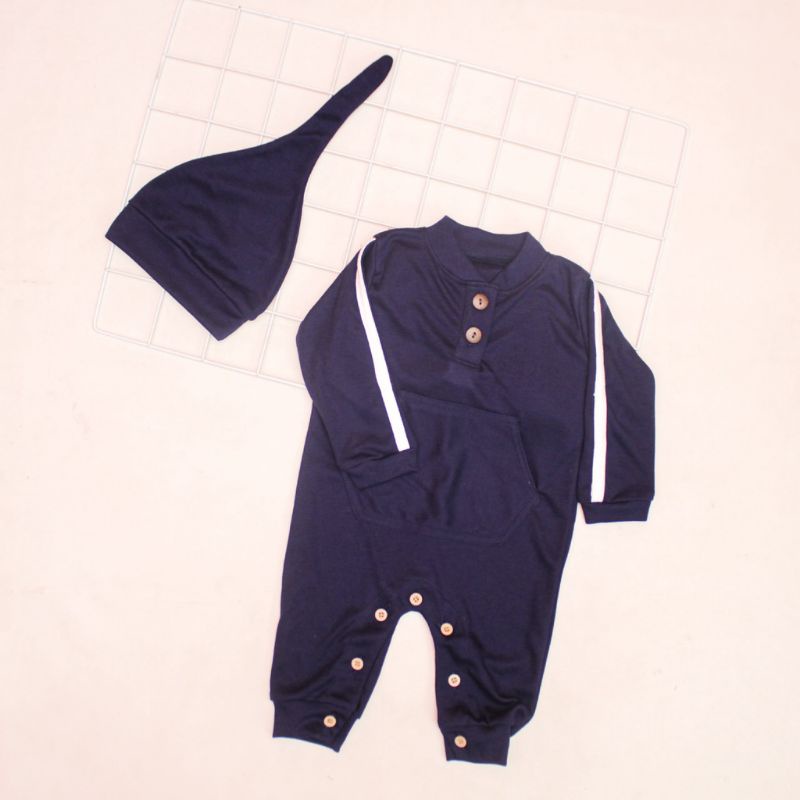 NIA Jumper Bayi Unisex Jumper Bayi Saku Topi Motif Warna Polos 3-6 Bulan/sleepsuit