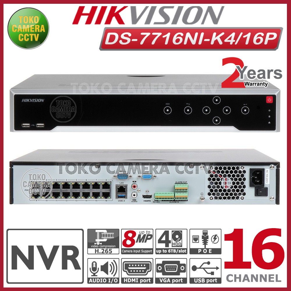 NVR HIKVISION 16 CHANNEL HIKVISION DS-7716NI-K4-16P POE ONFIV 4K