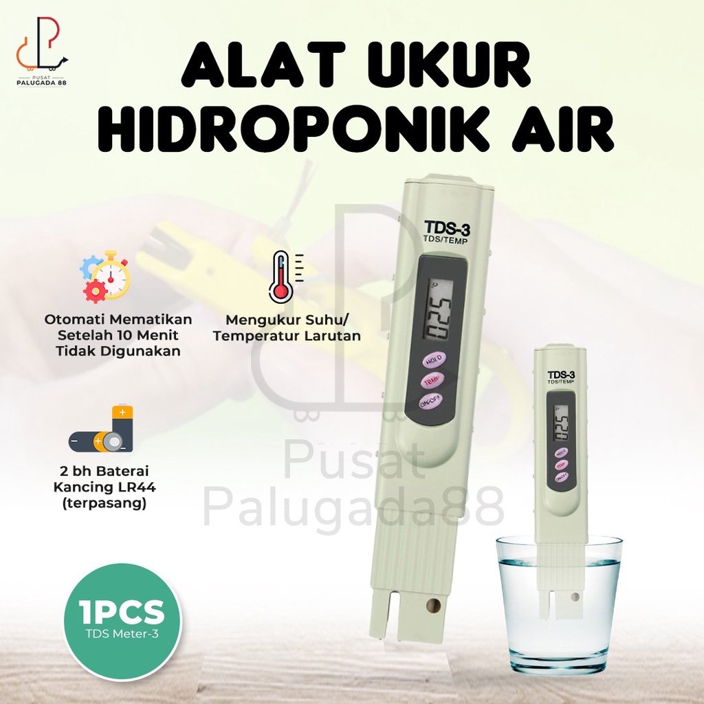 TDS Meter 3 Alat Ukur Hidroponik Air Akuarium ppm nutrisi Kolam TDS-3