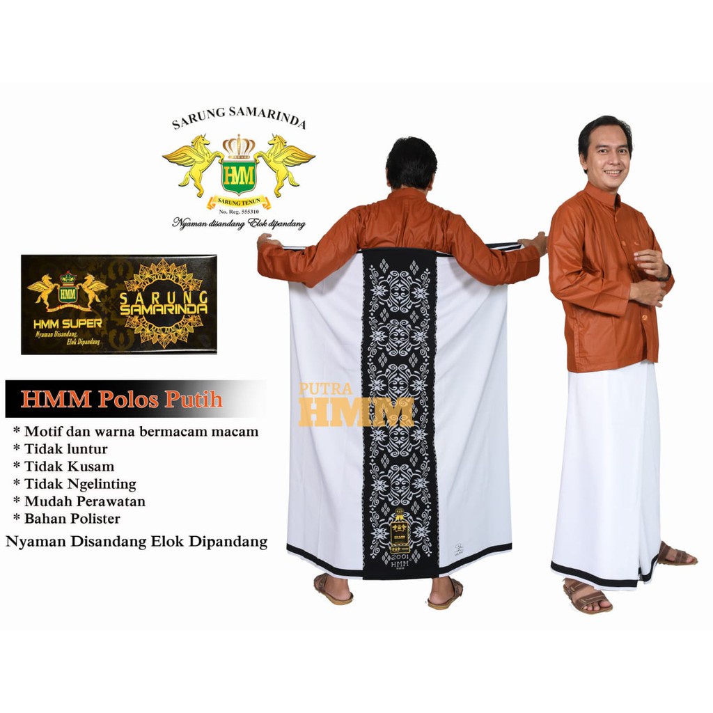 Kain Sarung Pria HMM polos putih terbaru bisa bayar di tempat R2S5 Termurah Kekinian Sarung Murah Mo