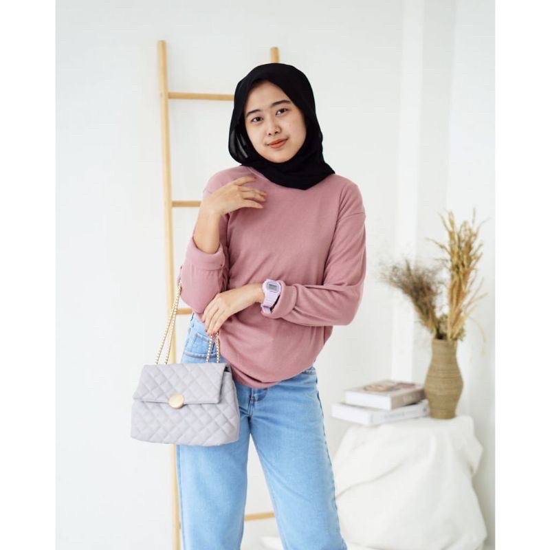 EP Kaos Lengan Panjang Wanita Ukuran Fit M to XXL Bahan Knit Wafer Best Seller