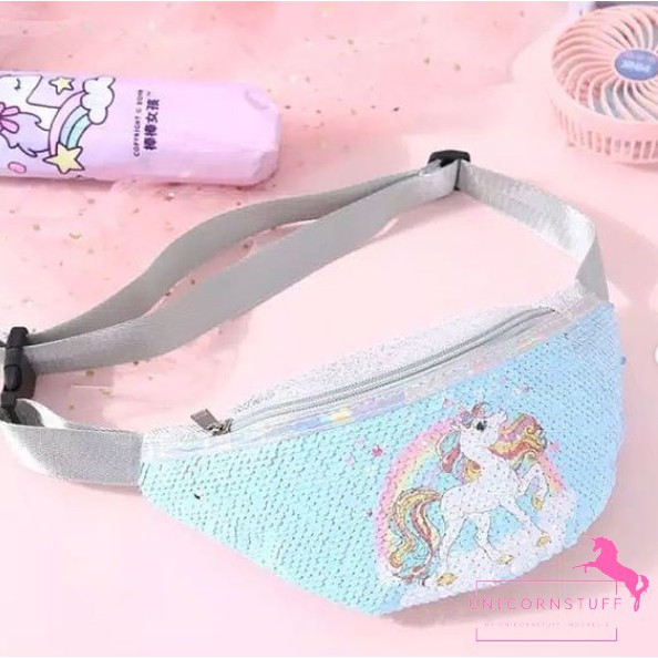 Waist Bag Sequin Unicorn Tas Dada Anak Selempang Bahan Bagus Pergi