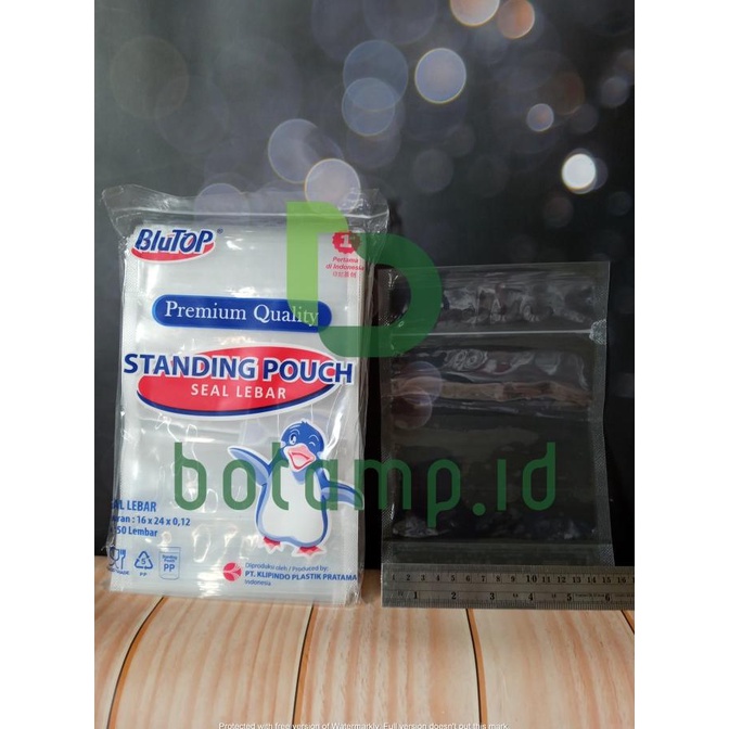 PLASTIK STANDING POUCH UK 16X24 / STP BLUTOP / STANDING POUCH MURAH
