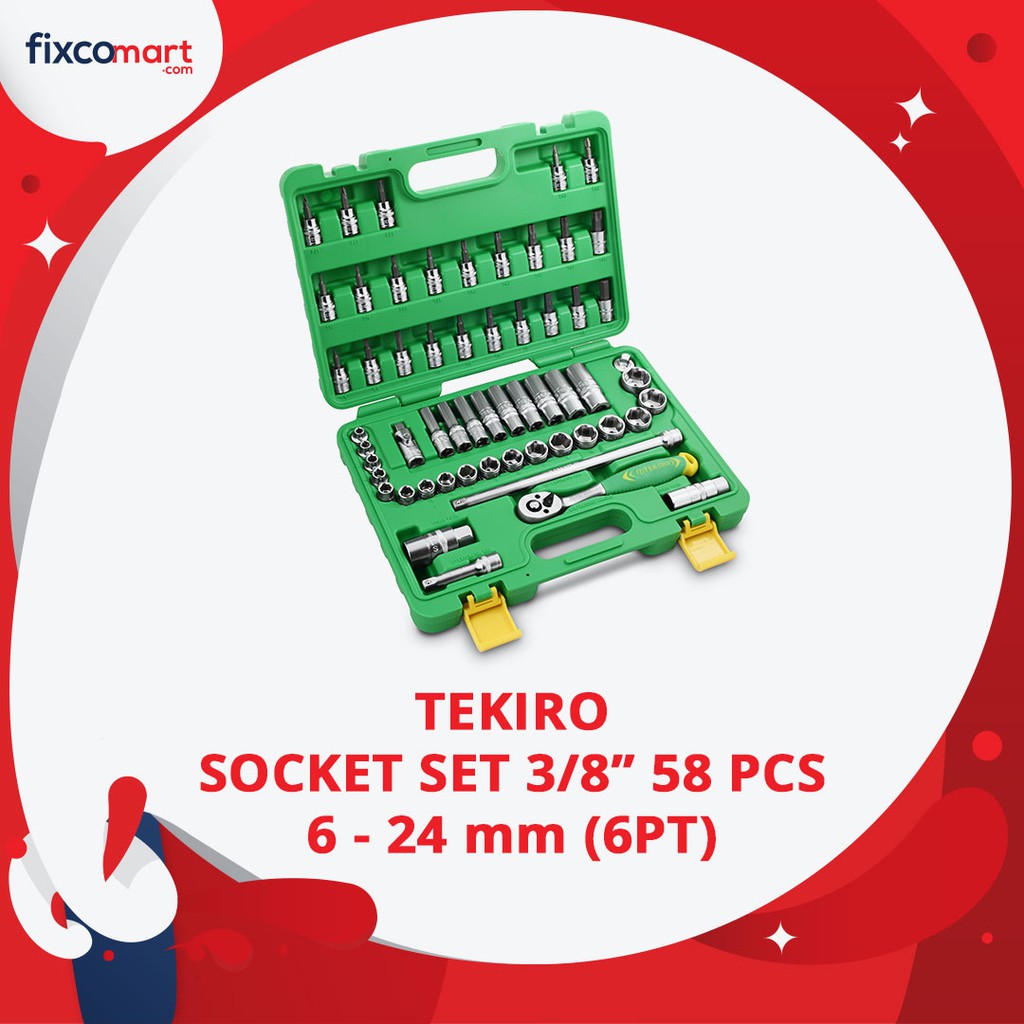 Tekiro Socket Set 3/8 Inch 58 Pcs (6-24 Mm) 6Pt / Tekiro Sock Set 58 Pcs