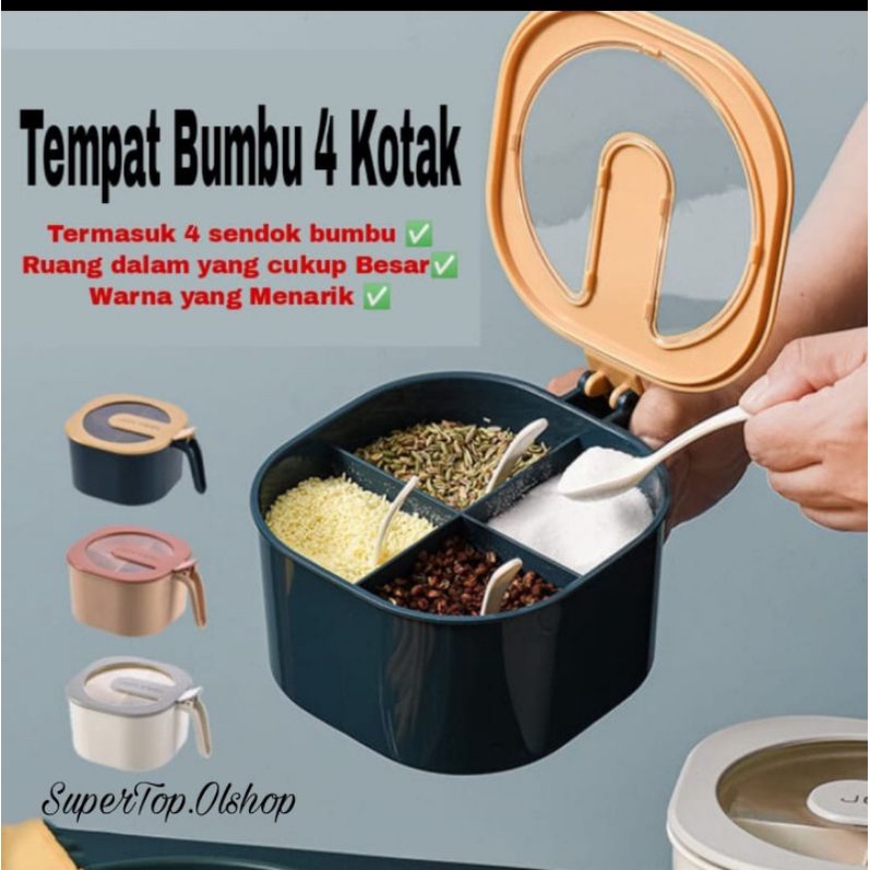 Tempat Bumbu Dapur 4 in 1 Wadah Bumbu Dapur Portabel Kotak Penyimpanan