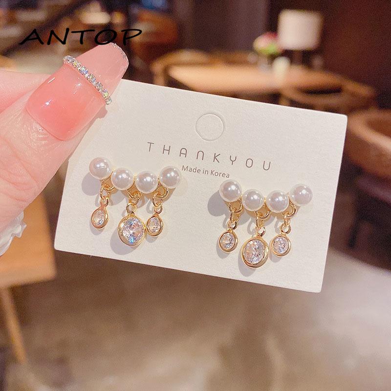 Anting Tusuk Gantung Temperament Bahan Sterling Silver 925 Hias Mutiara Gaya Perisimple Untuk Wanita