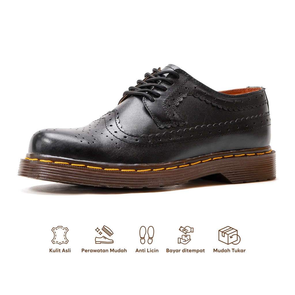 Sepatu Boots Pria Low Boot Wingtip Kulit Asli Like Docmart 1061